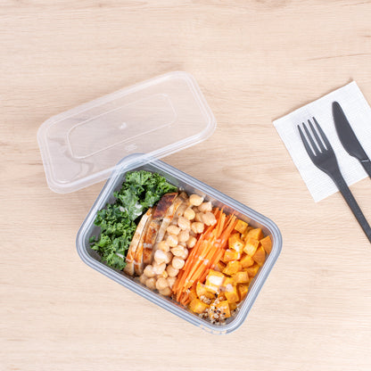 Futura 35 oz Silver Plastic Tamper-Evident Container - with Clear Lid, Microwavable - 7" x 4 3/4" x 2 3/4" - 100 count box