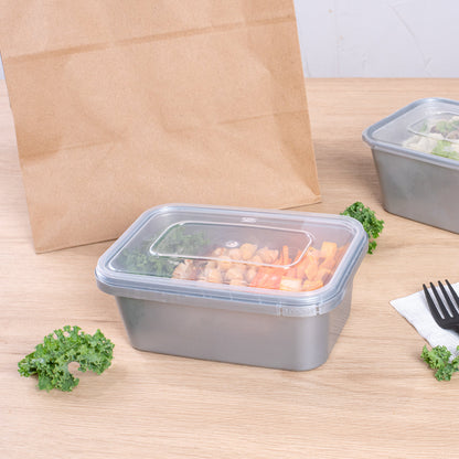 Futura 35 oz Silver Plastic Tamper-Evident Container - with Clear Lid, Microwavable - 7" x 4 3/4" x 2 3/4" - 100 count box