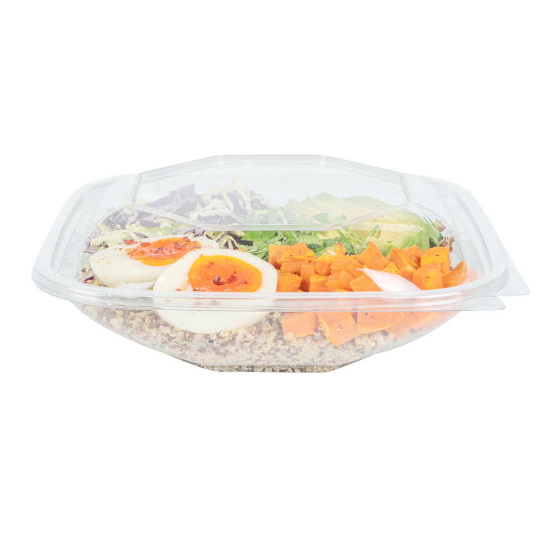 Thermo Tek 25 oz Square Clear Plastic Take Out Salad Bowl - with Lid, Anti-Fog - 7 1/2" x 7 1/2" x 2 3/4" - 100 count box
