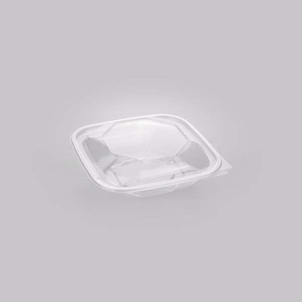 Thermo Tek 25 oz Square Clear Plastic Take Out Salad Bowl - with Lid, Anti-Fog - 7 1/2" x 7 1/2" x 2 3/4" - 100 count box
