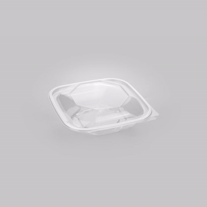 Thermo Tek 25 oz Square Clear Plastic Take Out Salad Bowl - with Lid, Anti-Fog - 7 1/2" x 7 1/2" x 2 3/4" - 100 count box