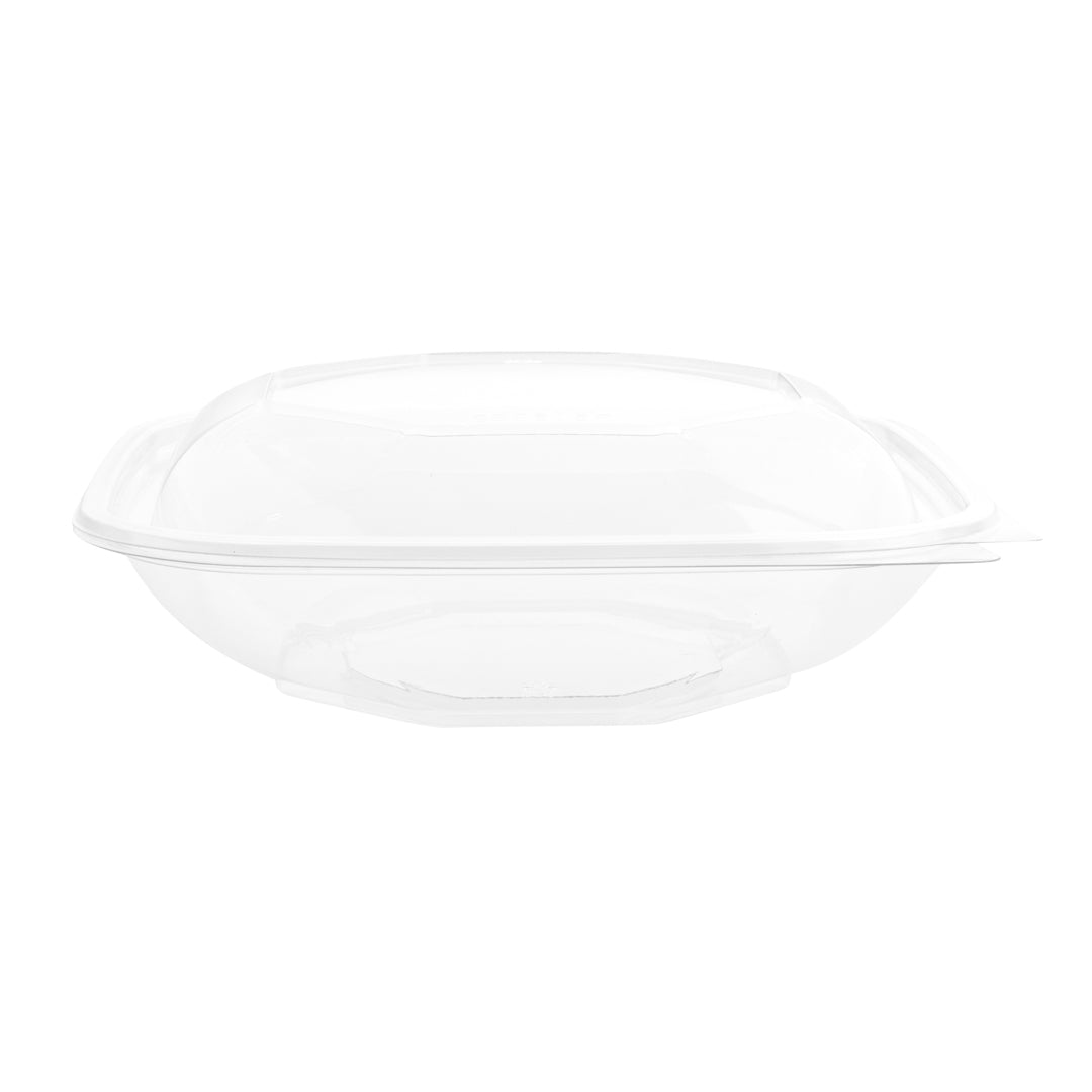 Thermo Tek 25 oz Square Clear Plastic Take Out Salad Bowl - with Lid, Anti-Fog - 7 1/2" x 7 1/2" x 2 3/4" - 100 count box