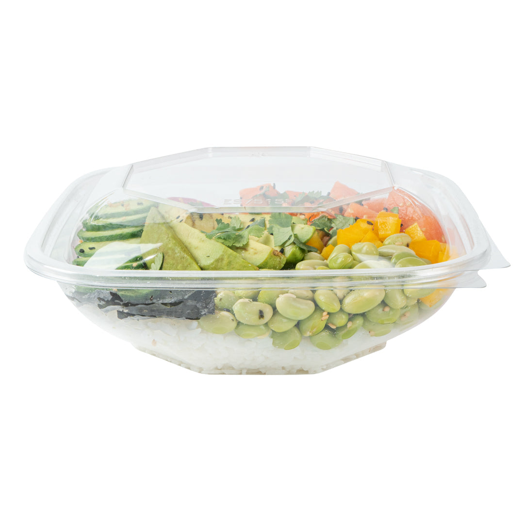 Thermo Tek 34 oz Square Clear Plastic Take Out Salad Bowl - with Lid, Anti-Fog - 7 1/2" x 7 1/2" x 3" - 100 count box