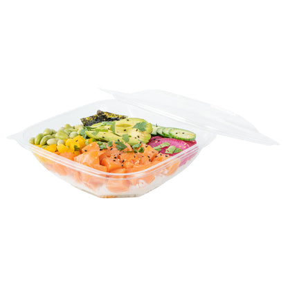 Thermo Tek 34 oz Square Clear Plastic Take Out Salad Bowl - with Lid, Anti-Fog - 7 1/2" x 7 1/2" x 3" - 100 count box