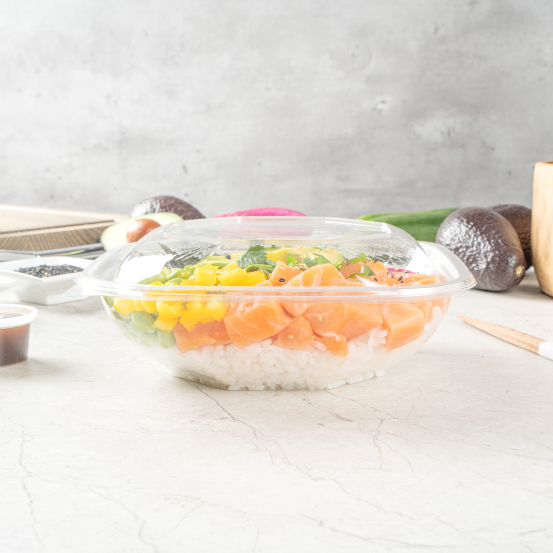 Thermo Tek 34 oz Square Clear Plastic Take Out Salad Bowl - with Lid, Anti-Fog - 7 1/2" x 7 1/2" x 3" - 100 count box