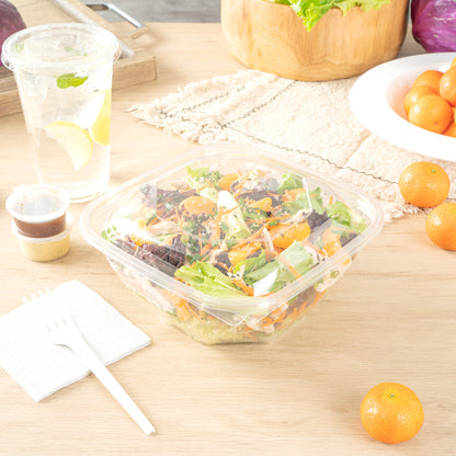 Thermo Tek 51 oz Square Clear Plastic Take Out Salad Bowl - with Lid, Anti-Fog - 7 1/2" x 7 1/2" x 4 1/4" - 100 count box