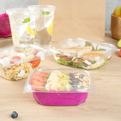 Thermo Tek 12 oz Rectangle Clear Plastic Deli / Snack Container - with Hinged Lid, Anti-Fog - 10" x 6" x 1 3/4" - 100 count box