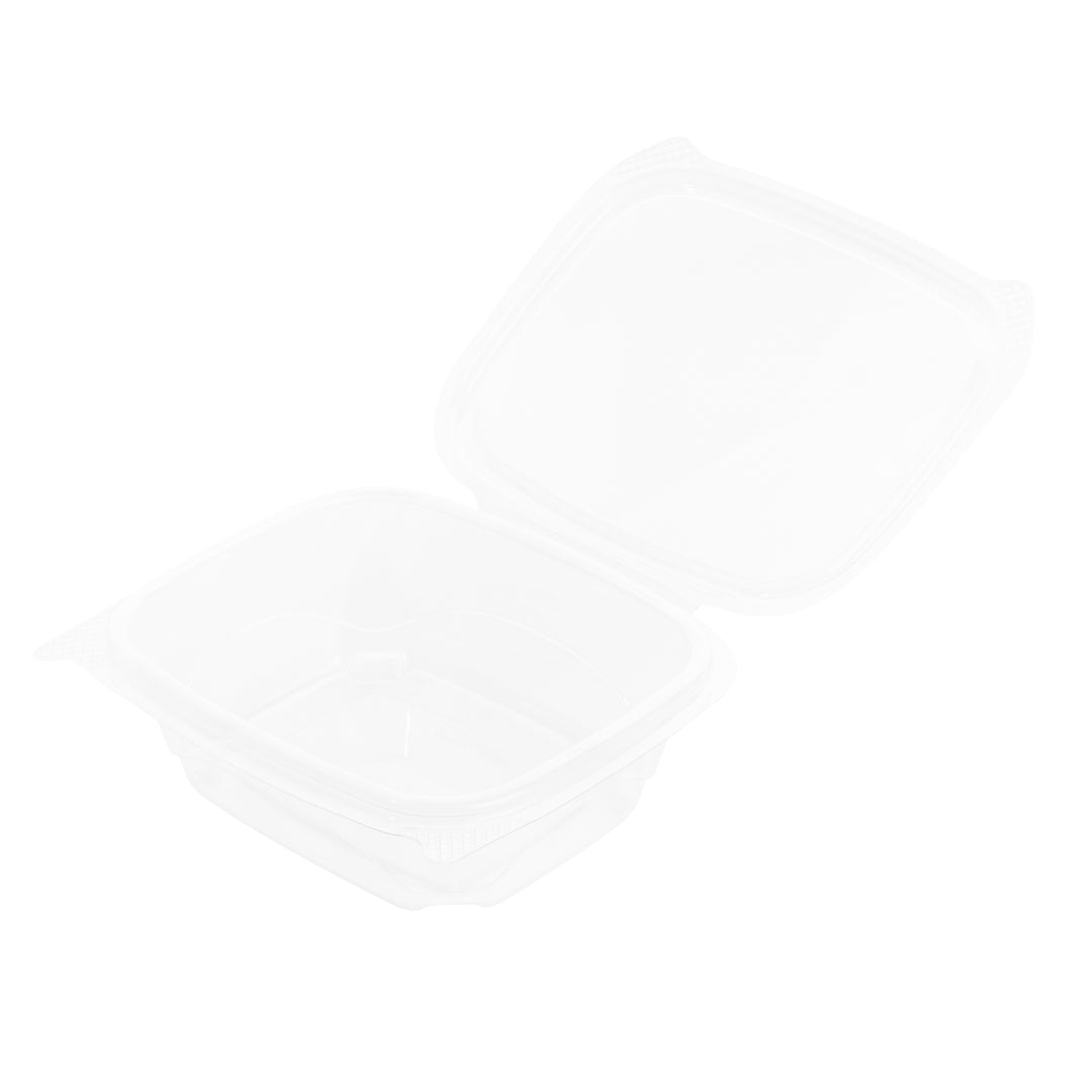 Thermo Tek 12 oz Rectangle Clear Plastic Deli / Snack Container - with Hinged Lid, Anti-Fog - 10" x 6" x 1 3/4" - 100 count box