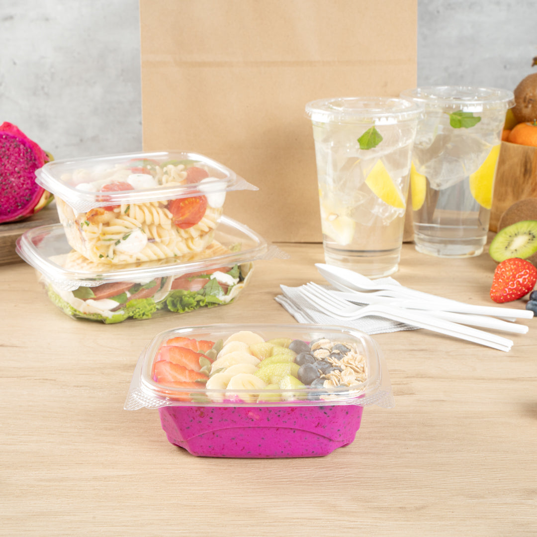 Thermo Tek 12 oz Rectangle Clear Plastic Deli / Snack Container - with Hinged Lid, Anti-Fog - 10" x 6" x 1 3/4" - 100 count box