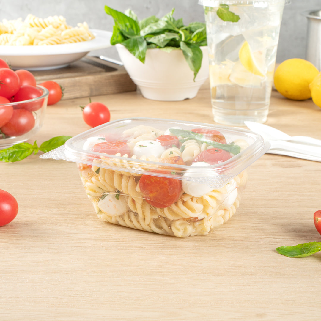 Thermo Tek 16 oz Rectangle Clear Plastic Deli / Snack Container - with Hinged Lid, Anti-Fog - 5 3/4" x 5" x 2 1/2" - 100 count box