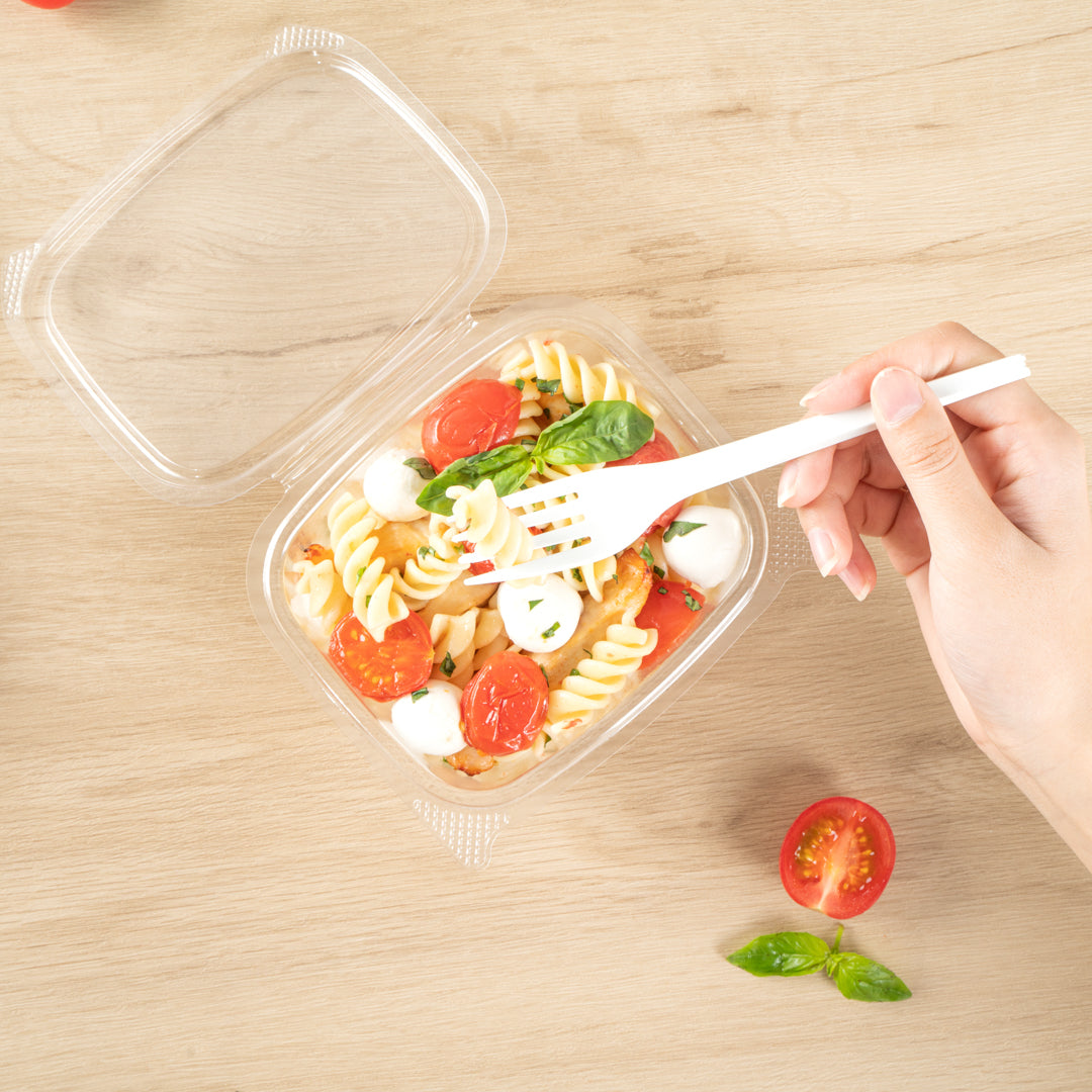 Thermo Tek 16 oz Rectangle Clear Plastic Deli / Snack Container - with Hinged Lid, Anti-Fog - 5 3/4" x 5" x 2 1/2" - 100 count box