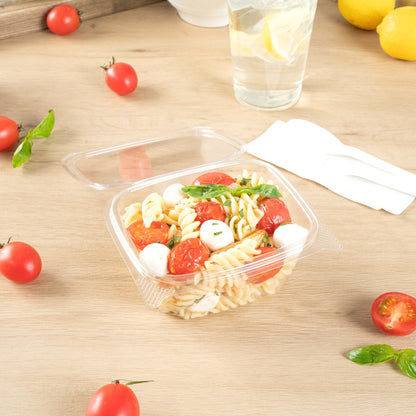 Thermo Tek 16 oz Rectangle Clear Plastic Deli / Snack Container - with Hinged Lid, Anti-Fog - 5 3/4" x 5" x 2 1/2" - 100 count box