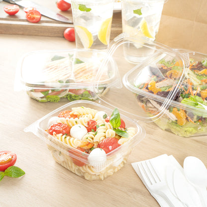 Thermo Tek 16 oz Rectangle Clear Plastic Deli / Snack Container - with Hinged Lid, Anti-Fog - 5 3/4" x 5" x 2 1/2" - 100 count box