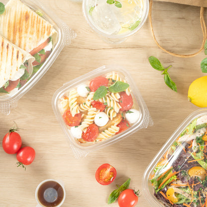 Thermo Tek 16 oz Rectangle Clear Plastic Deli / Snack Container - with Hinged Lid, Anti-Fog - 5 3/4" x 5" x 2 1/2" - 100 count box