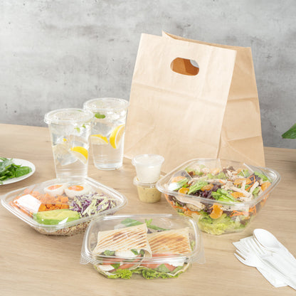 Thermo Tek 24 oz Rectangle Clear Plastic Deli / Snack Container - with Hinged Lid, Anti-Fog - 7 1/2" x 5 1/2" x 2" - 100 count box