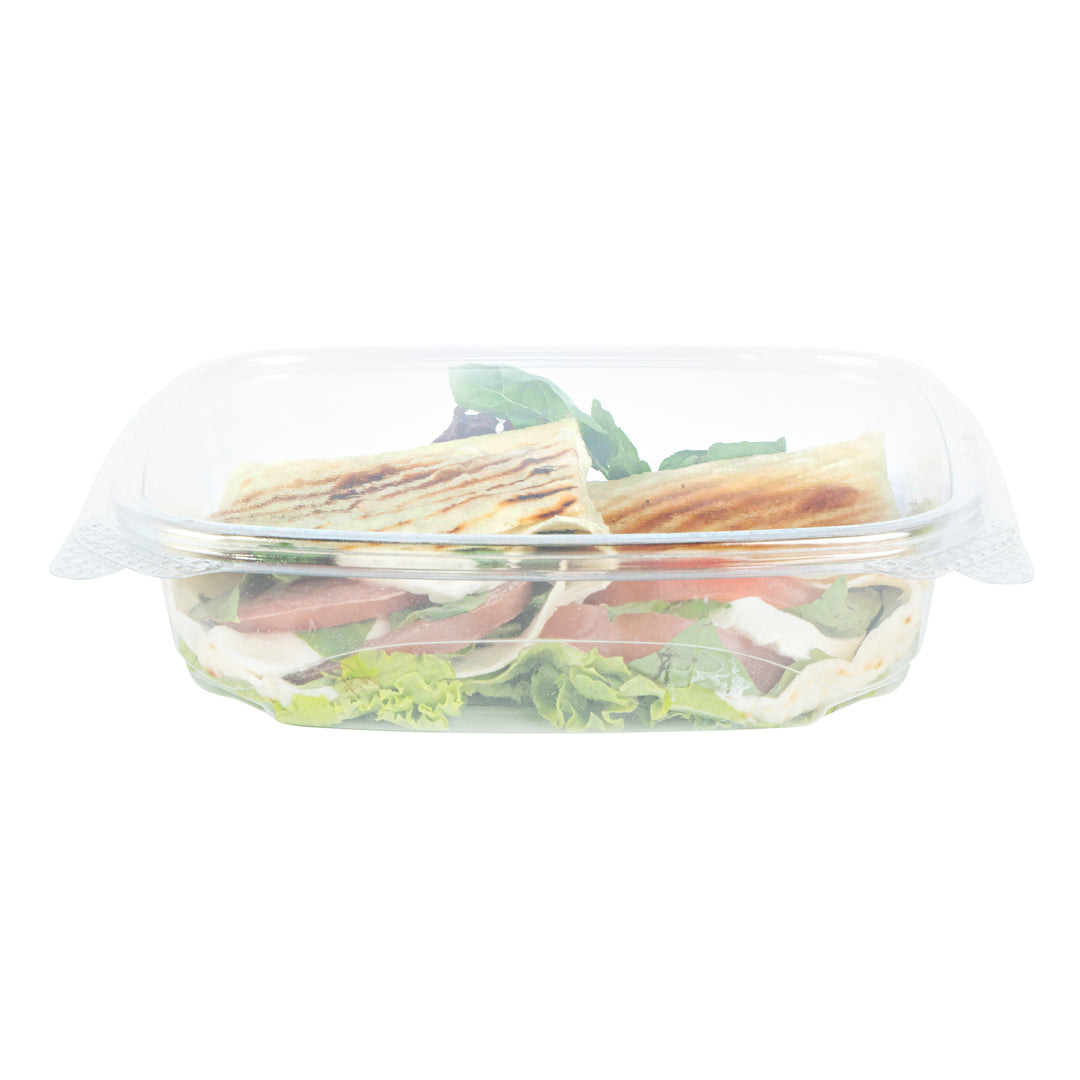 Thermo Tek 24 oz Rectangle Clear Plastic Deli / Snack Container - with Hinged Lid, Anti-Fog - 7 1/2" x 5 1/2" x 2" - 100 count box