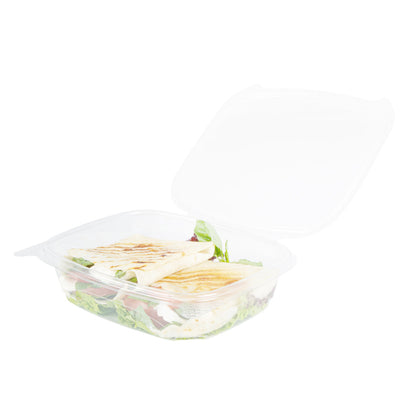 Thermo Tek 24 oz Rectangle Clear Plastic Deli / Snack Container - with Hinged Lid, Anti-Fog - 7 1/2" x 5 1/2" x 2" - 100 count box