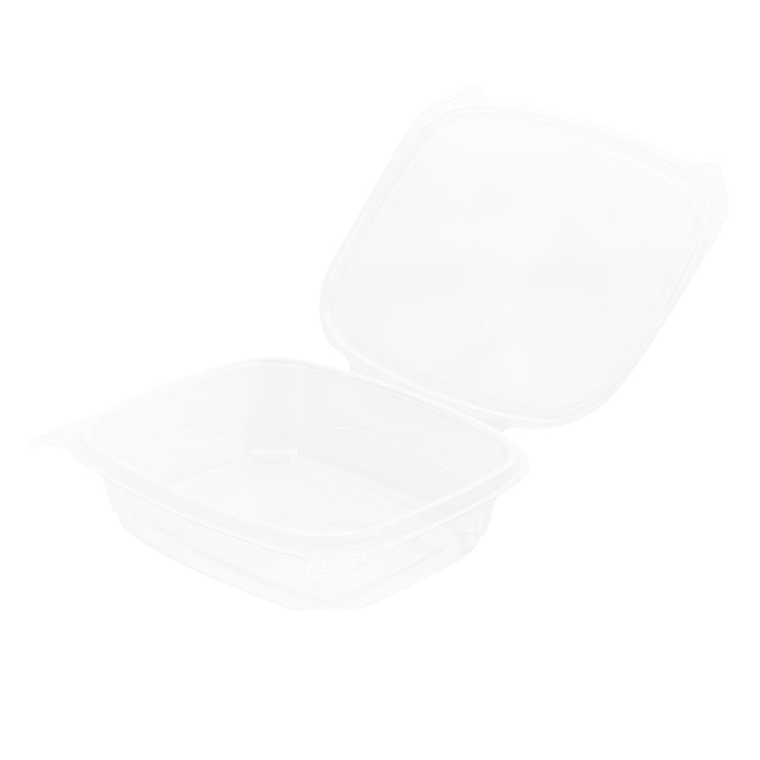 Thermo Tek 24 oz Rectangle Clear Plastic Deli / Snack Container - with Hinged Lid, Anti-Fog - 7 1/2" x 5 1/2" x 2" - 100 count box