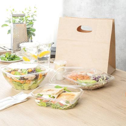 Thermo Tek 24 oz Rectangle Clear Plastic Deli / Snack Container - with Hinged Lid, Anti-Fog - 7 1/2" x 5 1/2" x 2" - 100 count box