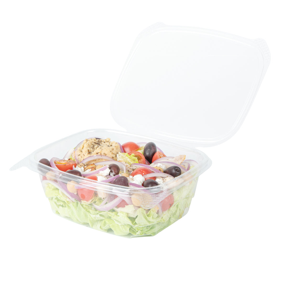 Thermo Tek 32 oz Rectangle Clear Plastic Deli / Snack Container - with Hinged Lid, Anti-Fog - 7 1/2" x 6 1/4" x 2 3/4" - 100 count box