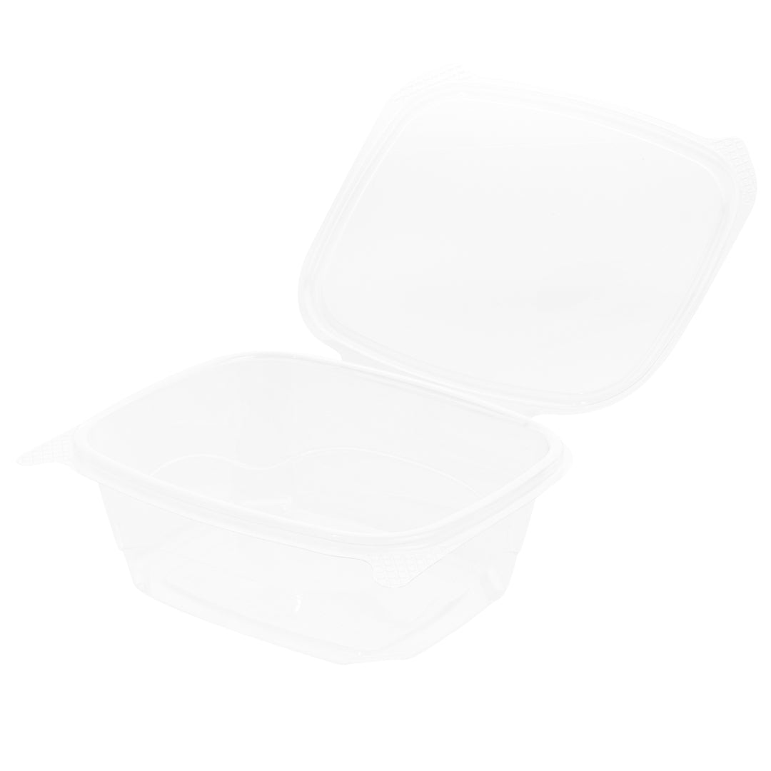 Thermo Tek 32 oz Rectangle Clear Plastic Deli / Snack Container - with Hinged Lid, Anti-Fog - 7 1/2" x 6 1/4" x 2 3/4" - 100 count box
