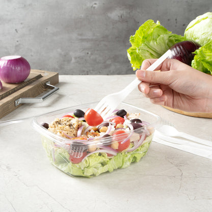 Thermo Tek 32 oz Rectangle Clear Plastic Deli / Snack Container - with Hinged Lid, Anti-Fog - 7 1/2" x 6 1/4" x 2 3/4" - 100 count box