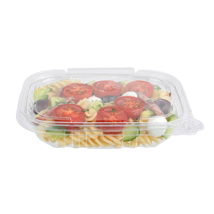 Tamper Tek 8 oz Rectangle Clear Plastic Container - with Hinged Lid, Tamper-Evident - 4 3/4" x 6" x 1 1/4" - 100 count box