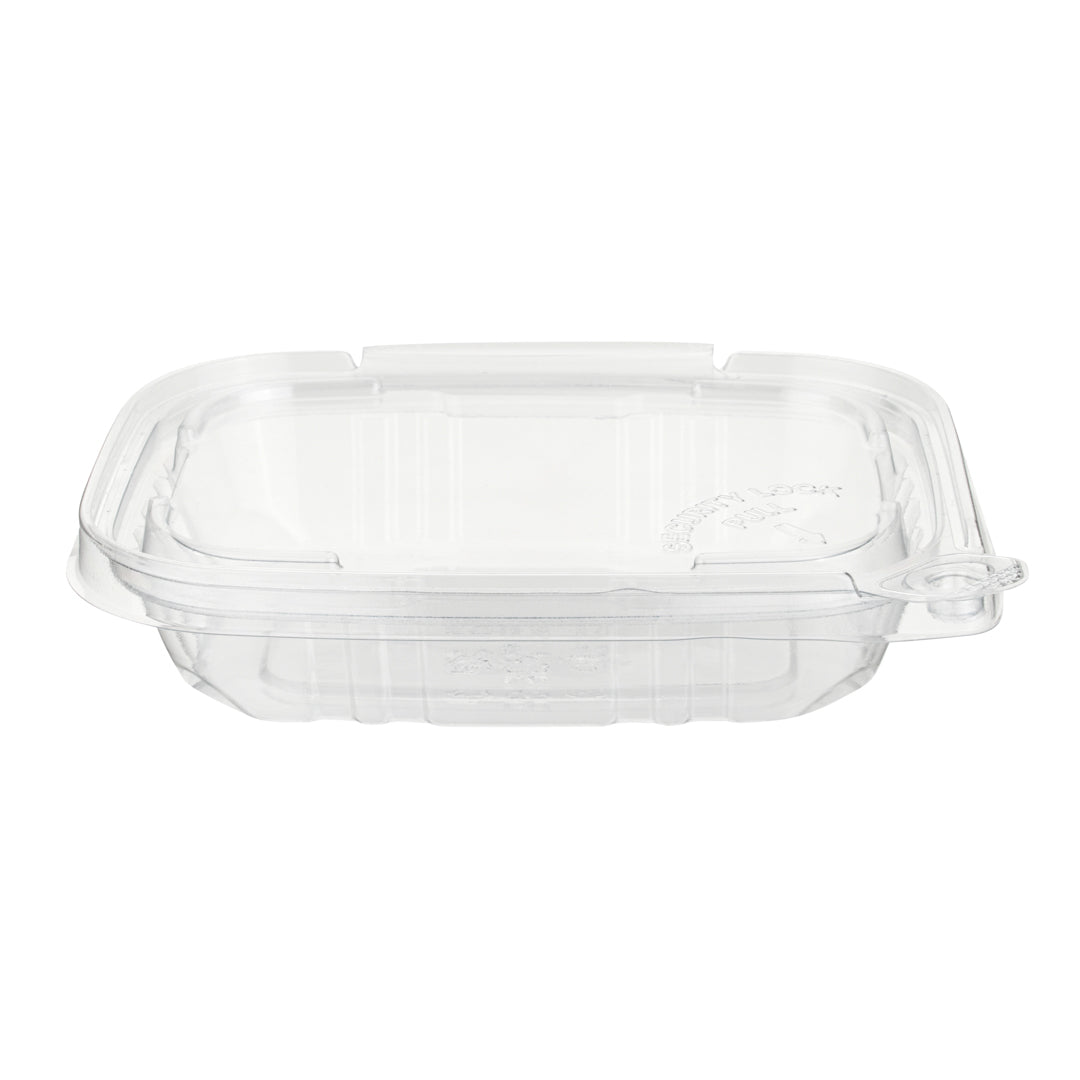Tamper Tek 8 oz Rectangle Clear Plastic Container - with Hinged Lid, Tamper-Evident - 4 3/4" x 6" x 1 1/4" - 100 count box