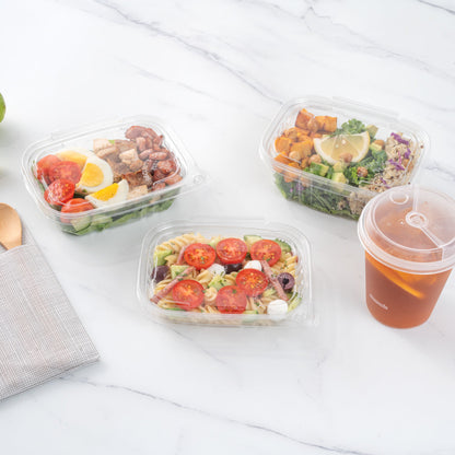 Tamper Tek 12 oz Rectangle Clear Plastic Container - with Hinged Lid, Tamper-Evident - 4 3/4" x 6" x 1 1/2" - 100 count box