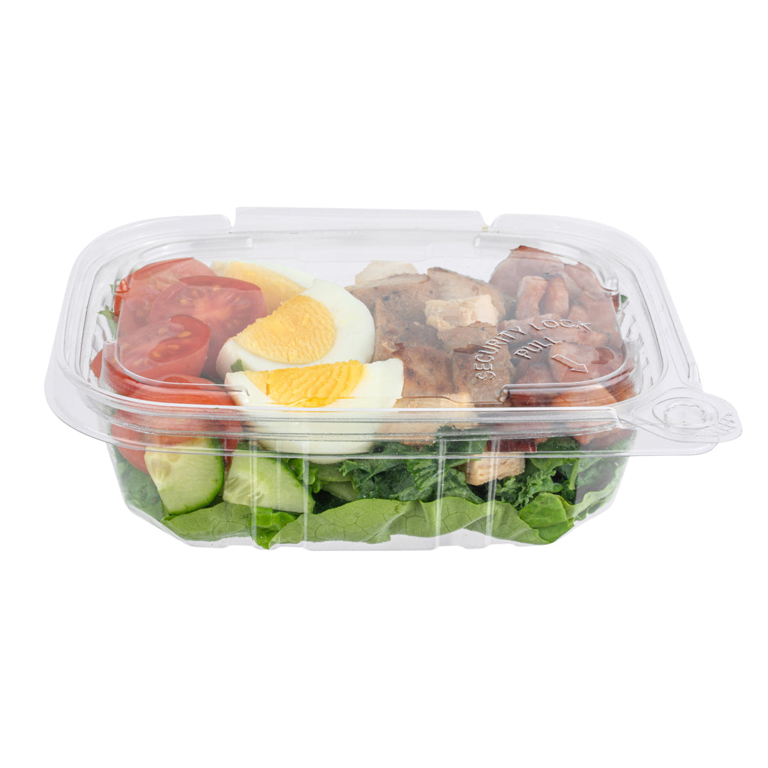 Tamper Tek 12 oz Rectangle Clear Plastic Container - with Hinged Lid, Tamper-Evident - 4 3/4" x 6" x 1 1/2" - 100 count box