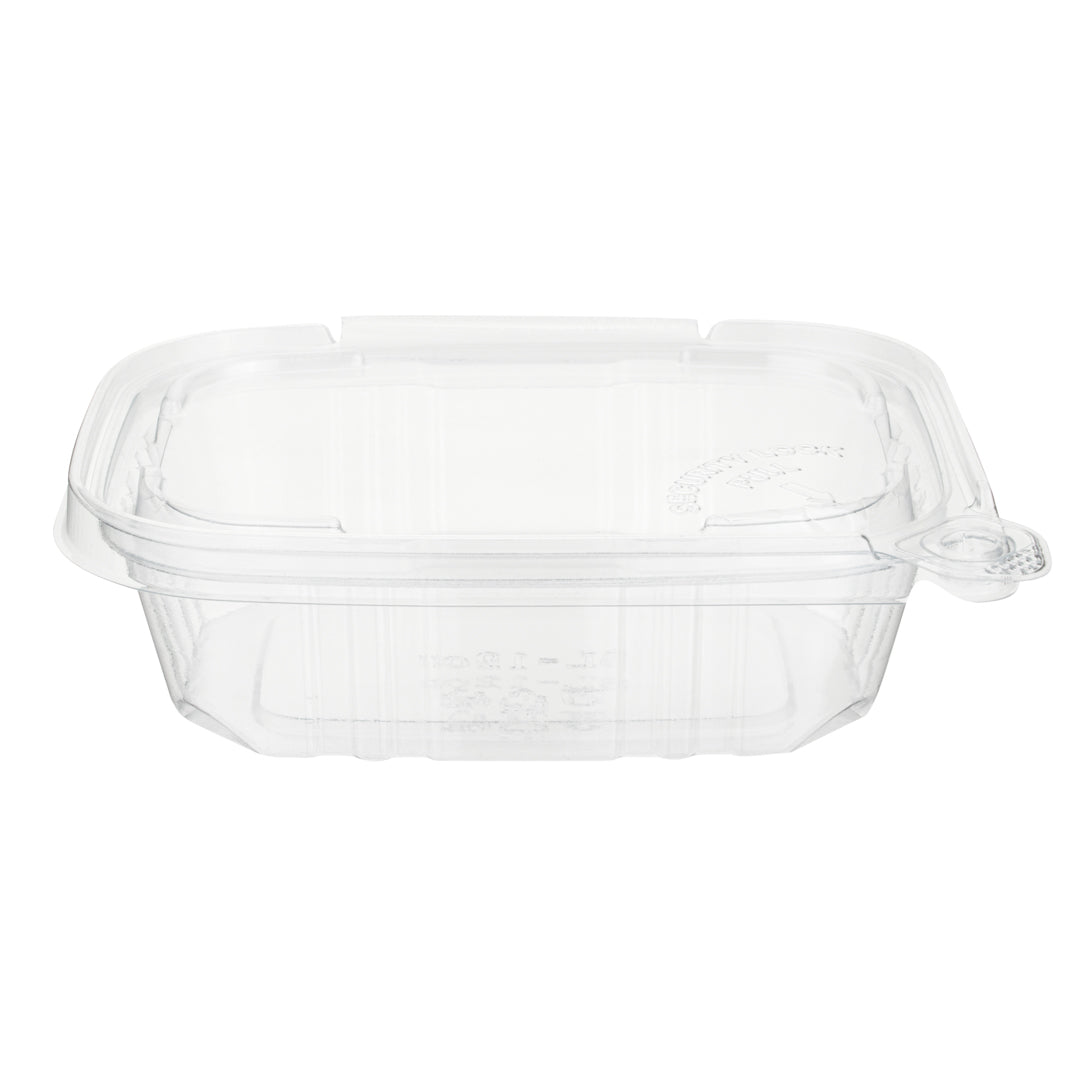 Tamper Tek 12 oz Rectangle Clear Plastic Container - with Hinged Lid, Tamper-Evident - 4 3/4" x 6" x 1 1/2" - 100 count box