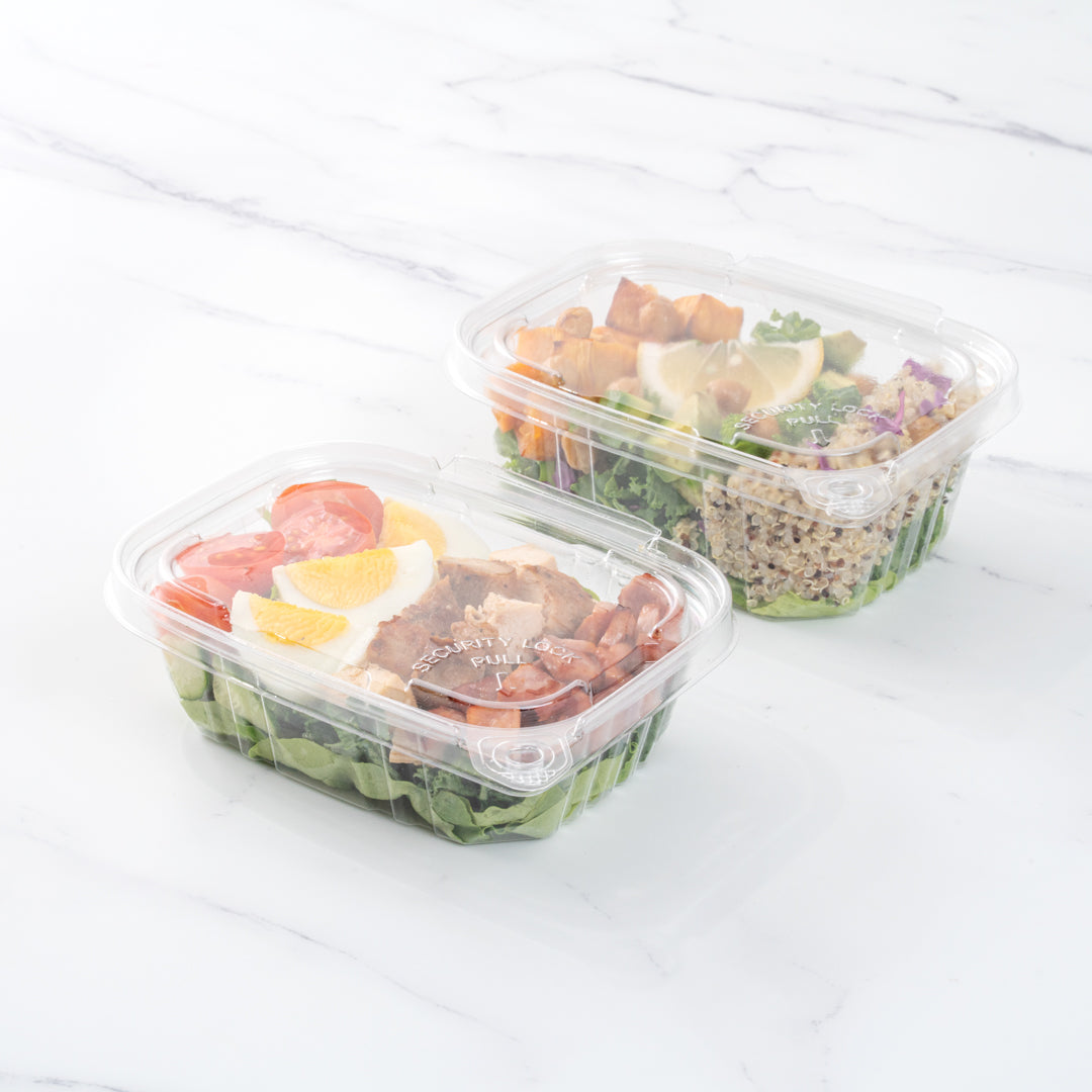 Tamper Tek 12 oz Rectangle Clear Plastic Container - with Hinged Lid, Tamper-Evident - 4 3/4" x 6" x 1 1/2" - 100 count box