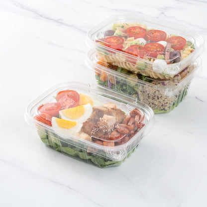 Tamper Tek 12 oz Rectangle Clear Plastic Container - with Hinged Lid, Tamper-Evident - 4 3/4" x 6" x 1 1/2" - 100 count box