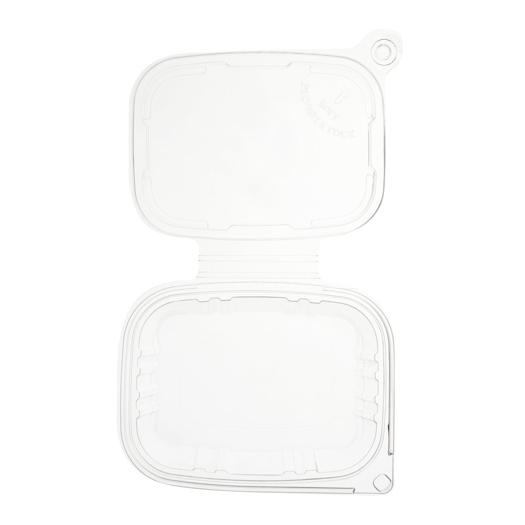 Tamper Tek 16 oz Rectangle Clear Plastic Container - with Hinged Lid, Tamper-Evident - 4 3/4" x 6" x 2" - 100 count box