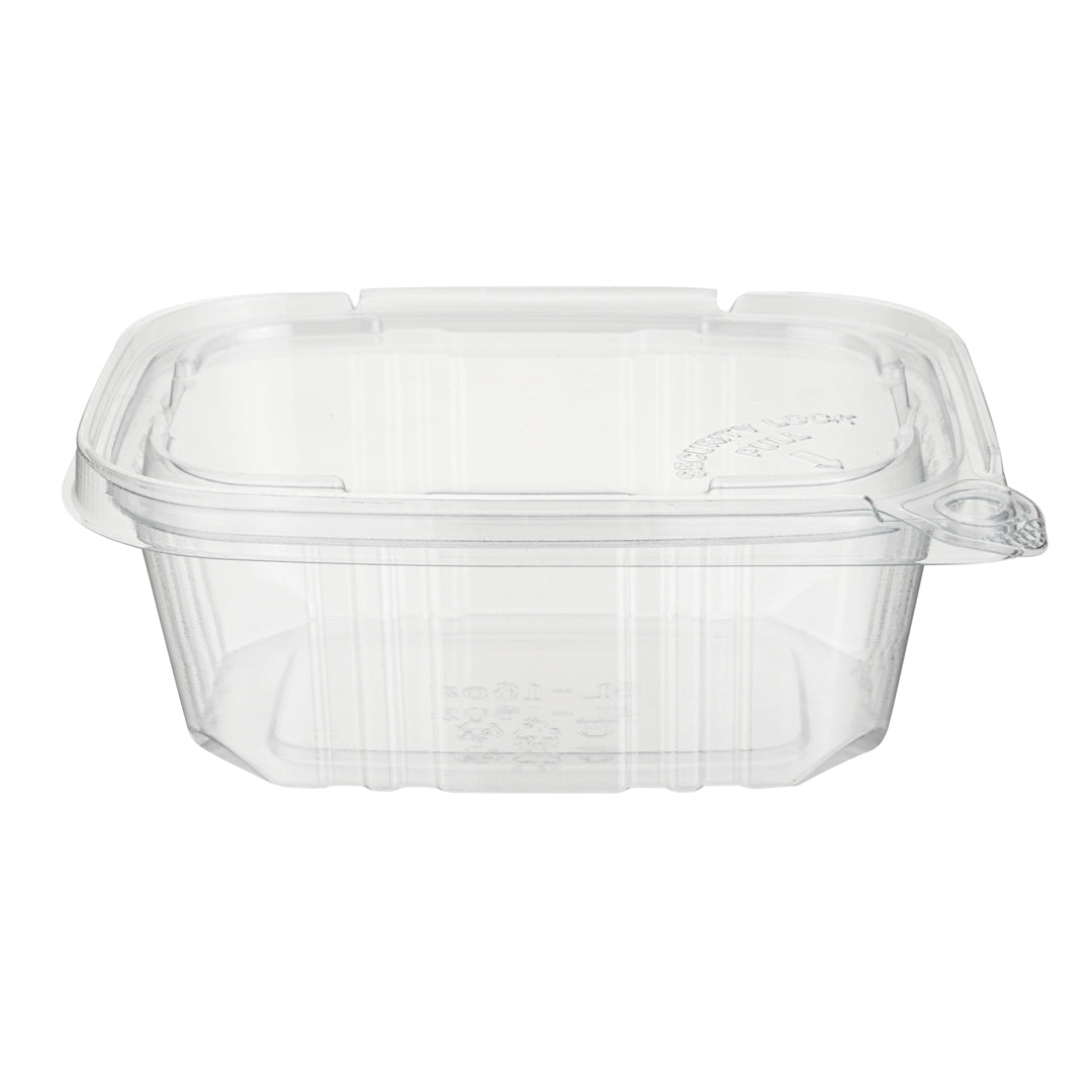 Tamper Tek 16 oz Rectangle Clear Plastic Container - with Hinged Lid, Tamper-Evident - 4 3/4" x 6" x 2" - 100 count box