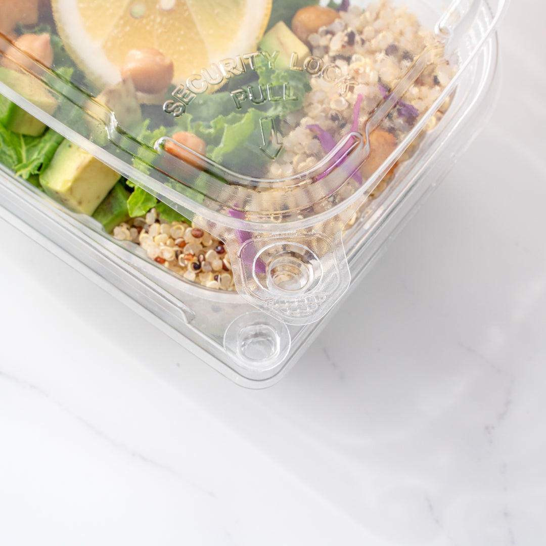 Tamper Tek 16 oz Rectangle Clear Plastic Container - with Hinged Lid, Tamper-Evident - 4 3/4" x 6" x 2" - 100 count box