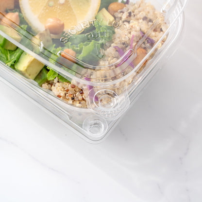 Tamper Tek 16 oz Rectangle Clear Plastic Container - with Hinged Lid, Tamper-Evident - 4 3/4" x 6" x 2" - 100 count box