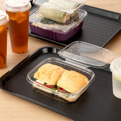 Tamper Tek 24 oz Rectangle Clear Plastic Container - with Hinged Lid, Tamper-Evident - 6 1/2" x 4 1/2" x 2" - 100 count box