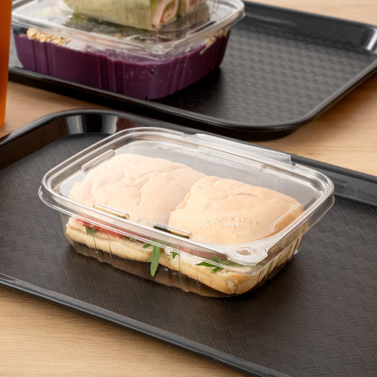 Tamper Tek 24 oz Rectangle Clear Plastic Container - with Hinged Lid, Tamper-Evident - 6 1/2" x 4 1/2" x 2" - 100 count box