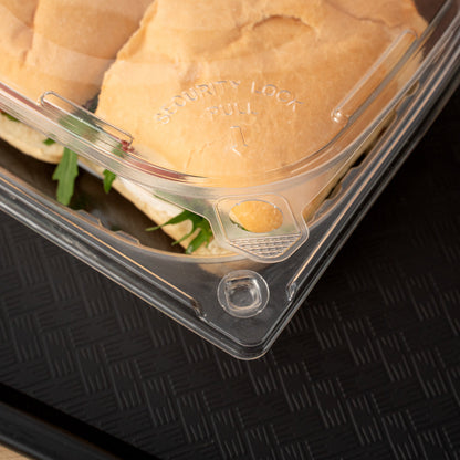 Tamper Tek 24 oz Rectangle Clear Plastic Container - with Hinged Lid, Tamper-Evident - 6 1/2" x 4 1/2" x 2" - 100 count box