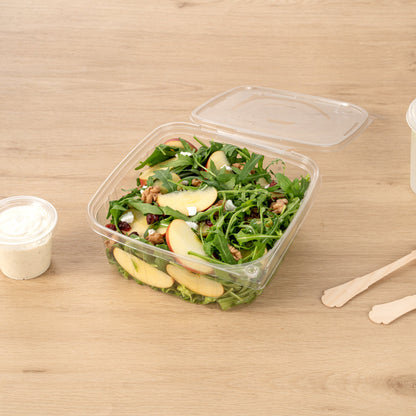 Tamper Tek 64 oz Rectangle Clear Plastic Container - with Hinged Lid, Tamper-Evident - 8 1/4" x 7 1/2" x 3 1/4" - 100 count box