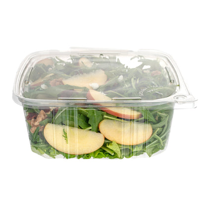 Tamper Tek 64 oz Rectangle Clear Plastic Container - with Hinged Lid, Tamper-Evident - 8 1/4" x 7 1/2" x 3 1/4" - 100 count box