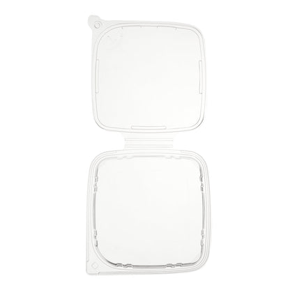 Tamper Tek 64 oz Rectangle Clear Plastic Container - with Hinged Lid, Tamper-Evident - 8 1/4" x 7 1/2" x 3 1/4" - 100 count box