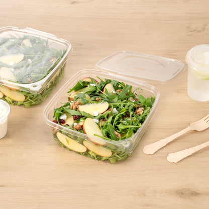 Tamper Tek 64 oz Rectangle Clear Plastic Container - with Hinged Lid, Tamper-Evident - 8 1/4" x 7 1/2" x 3 1/4" - 100 count box