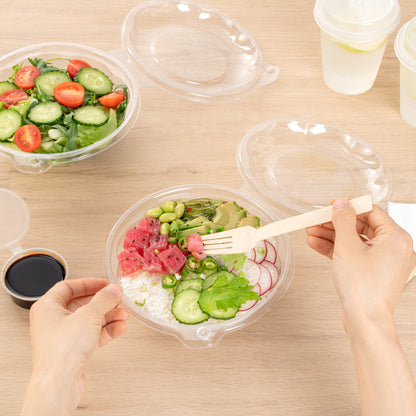 Tamper Tek 24 oz Round Clear Plastic Bowl - with Hinged Lid, Tamper-Evident - 7" x 7" x 2 3/4" - 100 count box
