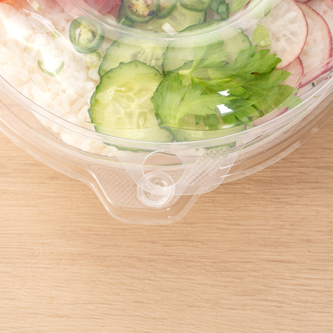 Tamper Tek 24 oz Round Clear Plastic Bowl - with Hinged Lid, Tamper-Evident - 7" x 7" x 2 3/4" - 100 count box