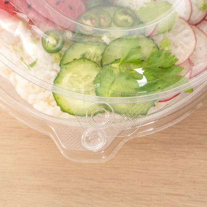 Tamper Tek 24 oz Round Clear Plastic Bowl - with Hinged Lid, Tamper-Evident - 7" x 7" x 2 3/4" - 100 count box