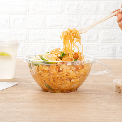 Tamper Tek 32 oz Round Clear Plastic Bowl - with Hinged Lid, Tamper-Evident - 7" x 7" x 3 1/2" - 100 count box