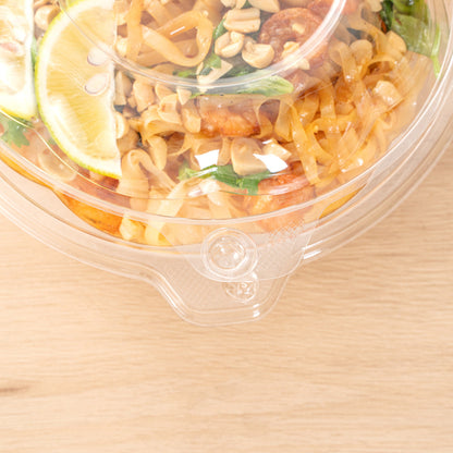 Tamper Tek 32 oz Round Clear Plastic Bowl - with Hinged Lid, Tamper-Evident - 7" x 7" x 3 1/2" - 100 count box
