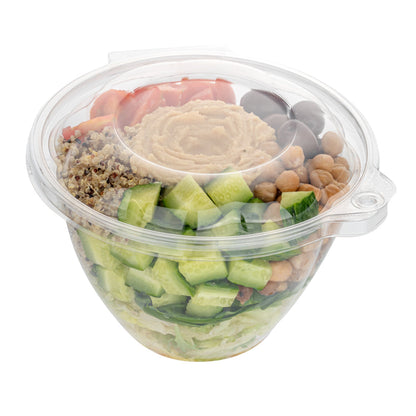 Tamper Tek 48 oz Round Clear Plastic Bowl - with Hinged Lid, Tamper-Evident - 7" x 7" x 4 3/4" - 100 count box